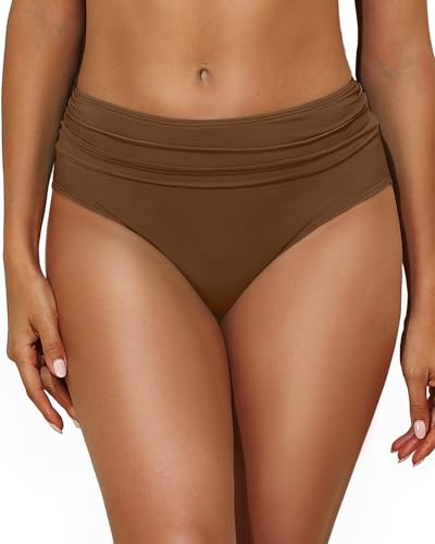 Image of Tempt Me Women Mid Rise Bikini Bottoms Full Coverage Swimsuit Ruched Scrunch Swim Bottom
