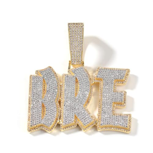 Lulu Mel Iced Out Custom Name Necklace Personalized with Cuban Link Chain for Men Women, Hip Hop 14k Gold Plated Letter Pendant Necklaces, Cubic Zirconia Customized Nameplate Jewelry for Rappers