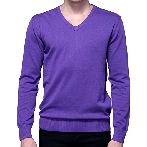 Men's Solid V Neck Sweaters Long Sleeve Breathable Knitting Pullover Classic Comfortably Soft Basic Knitwear Top