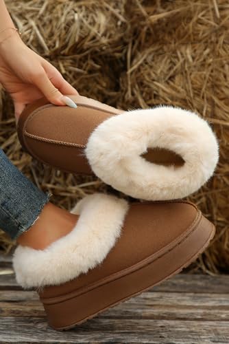 Women's Chestnut Plush Suede Trim Thick Sole Flat Snow Boots for Ultimate Comfort2