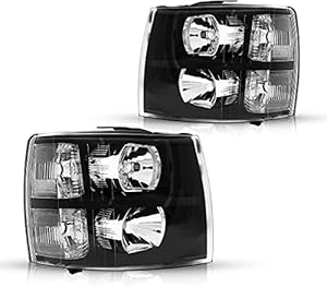 Torchbeam Headlight Assembly Replacement for Silverado 1500 (2007-2013), Silverado 2500HD/3500HD (2007-2014) Headlights, Black Housing Clear Reflector Clear Lens Driver and Passenger Side