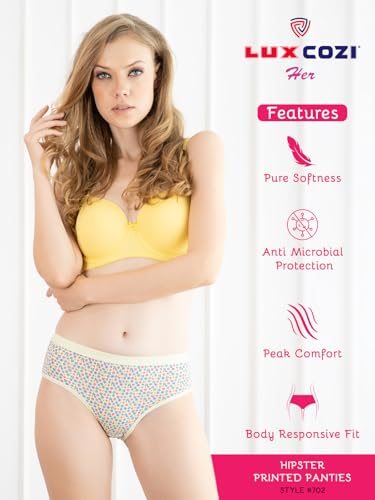 Image of Lux Cozi Cotton Women's Printed Pack of 4 Hipster Panties (Colors and Prints May Vary)