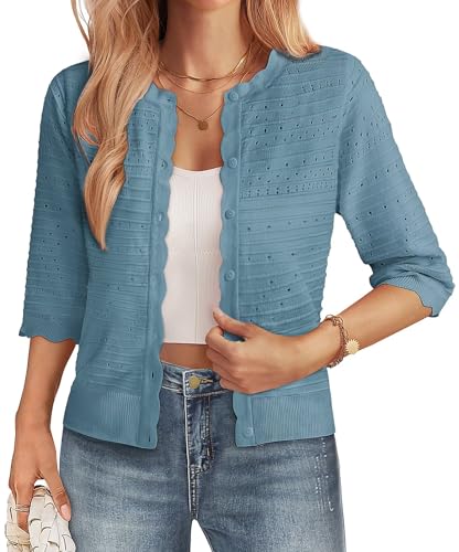 Image of GRACE KARIN Womens 3 /4 Sleeve Cardigan Sweater, Lightweight Cropped Cardigan Trendy, Dressy Casual Crochet Bolero Shrugs