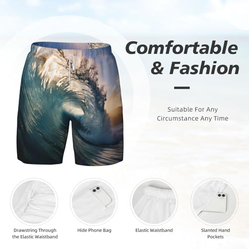 Maillot de bain homme imprimé vagues océan doublure compression été