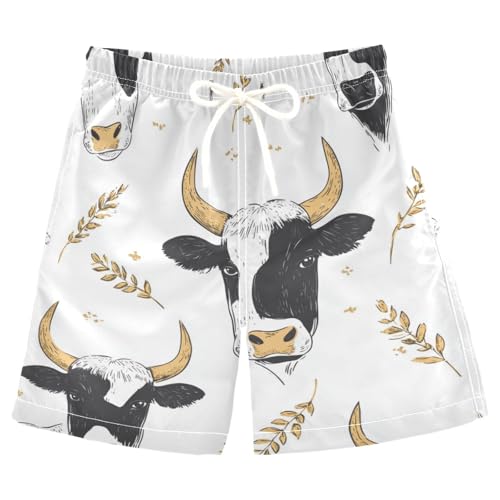 Jucciaco Boys Beach Board Shorts Gold Cattle Cow Swim Trunk Teen Swimwear