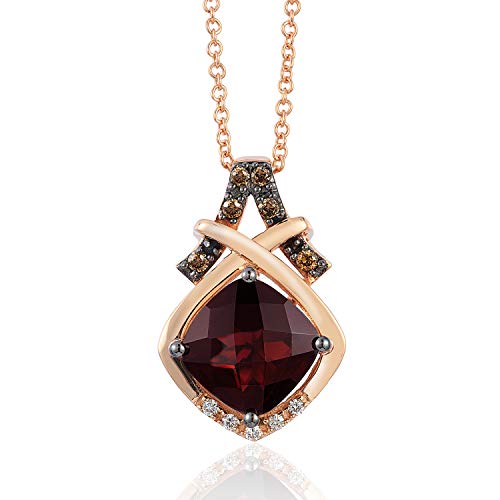 1/10 Carat Diamond And 2 1/2 Carat Cushion Cut Garnet Pendant Necklace For Women In 14K Rose Gold (Fancy Brown/G-H, Vs2-Si2, Cttw) On 18 Inch Chain With Lobster Claw Clasp Ribbon Pendant By Levian #TOP4