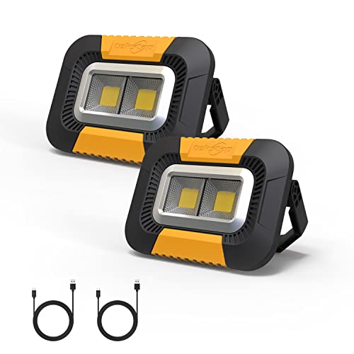 Tekstap Projecteur LED Rechargeable Lampe de Travail Batterie USB Portable IP65 Chantier étanche 30W 2000LM 4400mAh Camping d'urgence Randonnée pêche Garage (2 pièces)