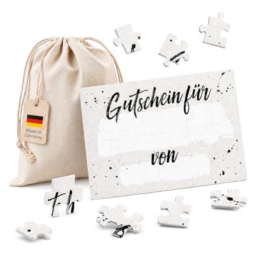 Gutschein Puzzle 24-teilig, personalisierte Geschenke Idee, Gutschein zum selber ausfüllen, Gutscheinkarte zum Selbstausfüllen, mit Baumwoll-Säckchen