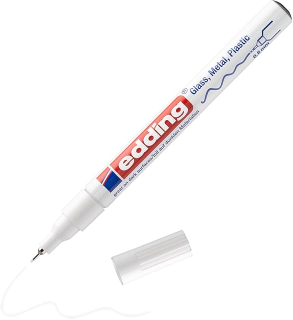 edding 780 gloss paint marker - white - pack of 1 paint marker - extra-fine round nib 0.8 mm - paint pen for glass, pebbles, wood, plastic, paper - waterproof, high coverage