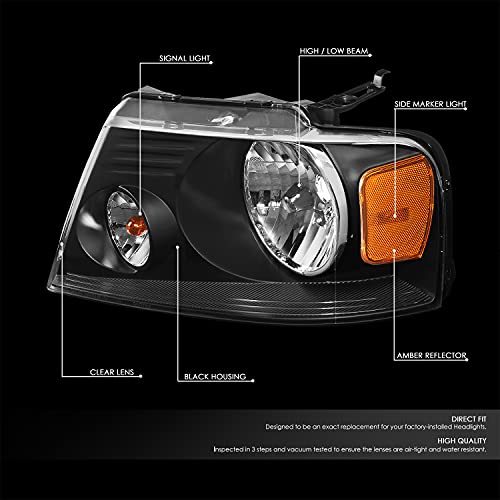 Image of DNA MOTORING Headlights Assembly Compatible with 04-08 F-150 /06-08 Mark LT, Black Amber, HL-OH-F1504-BK-AM