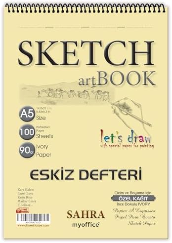 Sahra A5 Eskiz Defteri - 90 gr. 100 yaprak Spiralli Kaliteli Sanatçı Çizim Defteri - Görsel 1