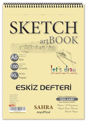 Sahra A5 Eskiz Defteri - 90 gr. 100 yaprak Spiralli Kaliteli Sanatçı Çizim Defteri