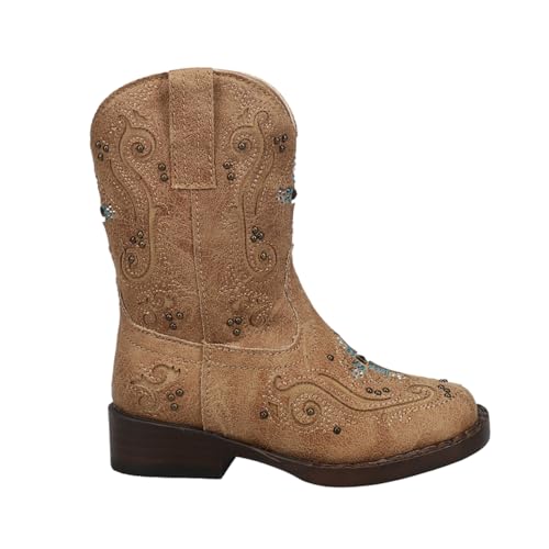ROPER Toddler Girls Faith Rhinestone Inlay Square Toe Casual Boots Mid Calf - Brown