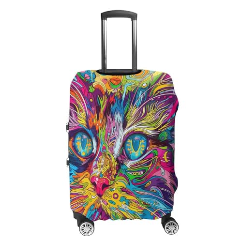 A Psychedelic Cat Luggage Cover Personalization Suitcase Covers Protector Elastic Washable Baggage Cover Anti-Scratch For Traveling, Aircraft Consignment XL4