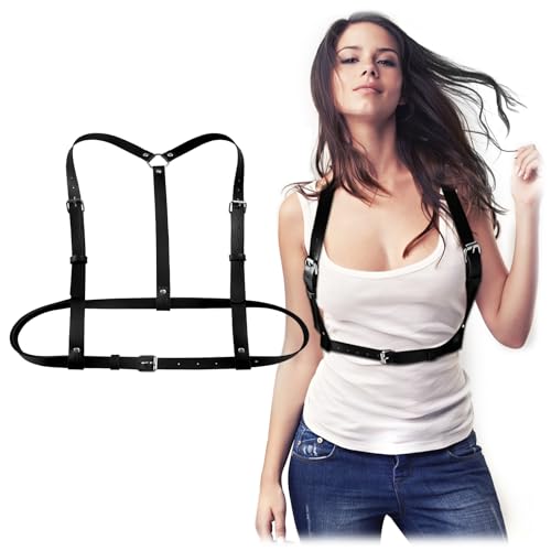 DAWRIS Cinturón de cintura punk para mujer, piel punk, cadena de cuerpo negro, cinturón de cintura ajustable, gótico, cadena de pecho, chaleco para mujeres, niñas, cosplay, carnaval, Halloween DAWRIS Cinturón de cintura punk para mujer, piel punk, cadena de cuerpo negro, cinturón de cintura ajustable, gótico, cadena de pecho, chaleco para mujeres, niñas, cosplay, carnaval, Halloween