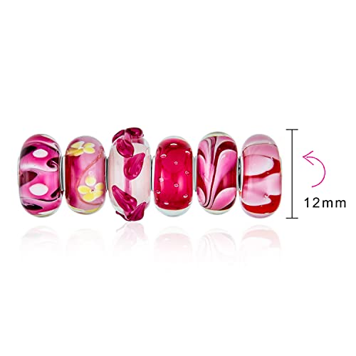 Abalorios de plata .925 y cristal de Murano rojo para pulsera europea de mujer 5