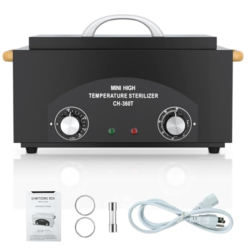 High Temperature Metal Tool Cleaner Machine, 2L Dry Heat Cleaning Box with Temperature & Time Setting, Cleaning Cabinet with Handle, for Beauty Salon, Barber Shop, Lab, Dental, Home, Restaurant, Black