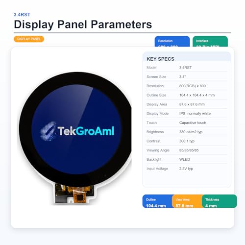 Image of 3.4 Inch Round LCD Touch Display 330 nit 800x800,H /D Video&USB Power Port | IPS Capacitive Touch Sensor Screen, for Dashboard, Smart Control Panel, Windows Compatible .mini HDMI Controller Board