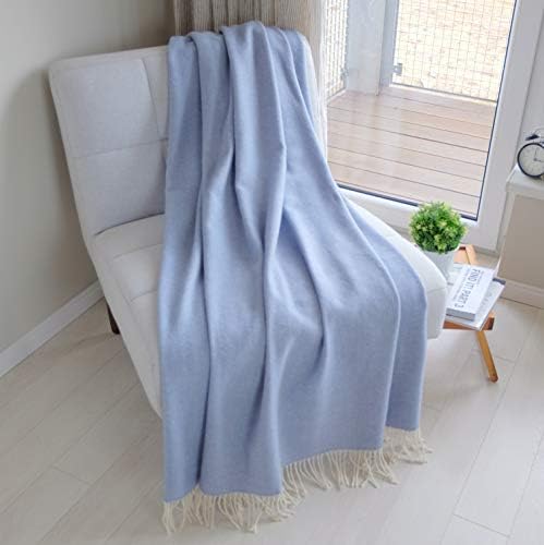 Spencer & Whitney Wolldecke Mit Fischgrätenmuster – 100% Wolle, Queen-Größe (ca. 180x230 Cm), Blau