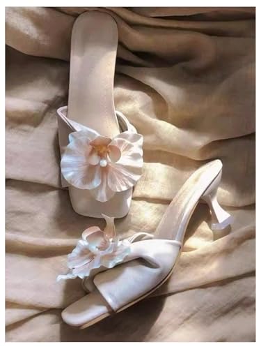 GORGLITTER Women's 3D Flower Heeled Wedding Sandals Square Open Toe Twist Dressy Trendy Summer Heels2