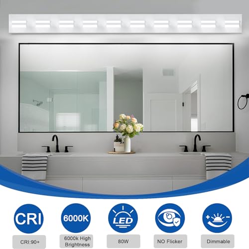 Image of IZORRO LED Modern Bathroom Lights Fixtures(10-Light,Dimmable),Matte White Acrylic Wall Lighting,Vanity Lights for Bathroom Over Mirror - 6000k 53.5In (No Assembly Required)