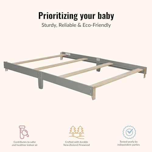 Image of Dream On Me Universal Crib to Full Size Bed Conversion Kit, Solid Wood Bed Rails for Select Convertible Cribs, Strong & Stable Support, Sea Grass
