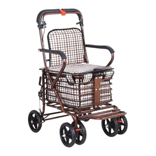 Vilom 【歩行補助&休憩チェア】折り畳み式シニアカート!両側ブレーキで安全安心、コンパクト収納で持ち運び楽々。厚手クッションで座り心地、大径ゴム車輪で段差もスムーズ。買い物や散歩の頼もしい相棒となる多機能サポートカート。 (H衝撃吸収ダブルユニバーサル