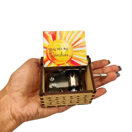 Image of Zesta Sunshine Wooden Musical Box Gift | Vintage Music Crank Mini Collectible for Girlfriend, Boyfriend, Husband, Wife | Unique Musical Gifts for Music Lovers | Classic Wooden Box