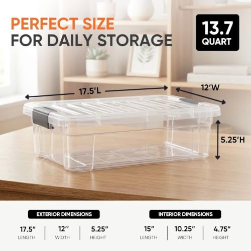 Image of Superio 13.7 Quart Clear Plastic Storage Bin with Lid, Stackable Organizer Box, BPA-Free Storage Container for Home, Garage, School & Office, 6 Pack