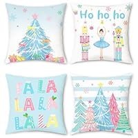 Bonhause Federe per Cuscini Natale Gnomo 45 x 45 cm Copricuscini Decorativi Buon Natale Albero Camion Rosso Poliestere Biancheria Federa per Cuscino Casa Inverno Natale Decorazione Set di 4