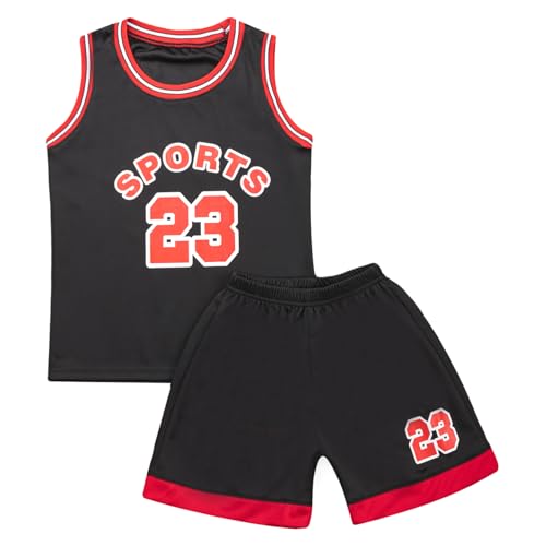 Runhomal - Camiseta de baloncesto de 2 piezas, para niño, niña, pantalones cortos y zapatillas de deporte, 2 a 16 años, B Negro, 3-4 Años