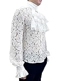 AIBEIX Mens Pirate Vampire Shirt Renaissance Victorian Medieval Gothic Shirt（White-Lace,X-Large