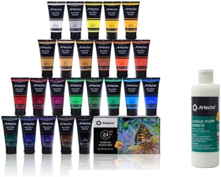 Artecho Acrylic Paint Set 24 Colors Tubes 60ml / 2.02oz & Pouring Effects Medium 8oz / 236ml