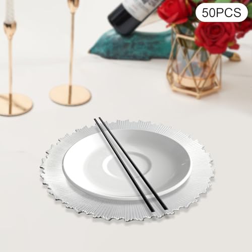 Set de 50 platos desechables redondos plateados de plástico miniatura 5