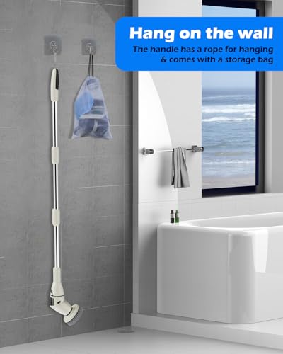 SYTUNG Electric Spin Scrubber, Electric Cleaning Brush with Ambient Light and Voice Announcement, Brush Head Can Rotate, 3 Speed Adjustment, Adjustable Extension Handle, Led Lighting - Image 7