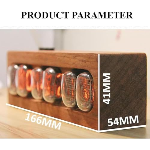 Reloj Nixie digital retro con base de madera y conector tipo C 3