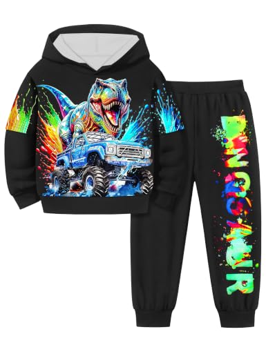 Image of Toddler Boy Clothes Dinosaur Printed Hoodies Long Sleeve Pant Sets
