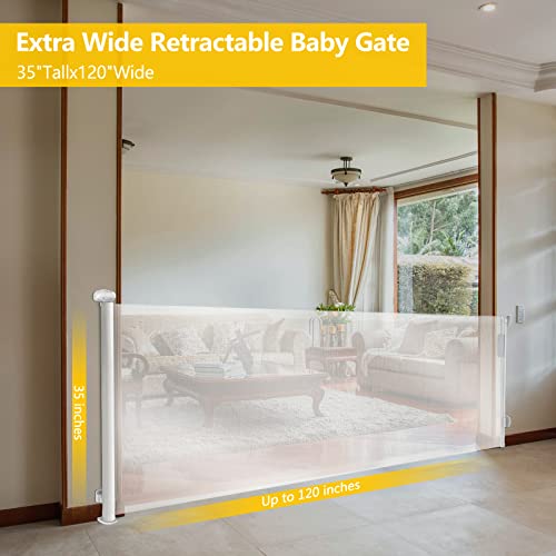 Retractable Baby Gates, 120 Inches Extra Wide Baby Gates Mesh Pet Dog Gate For Stairs Doorways Hallways House Indoor Outdoor #TOP1