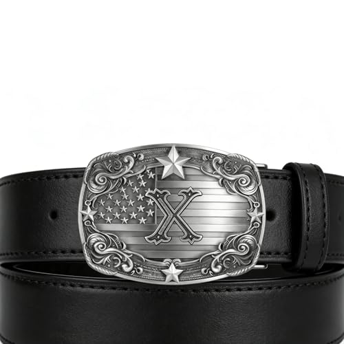 Image of Western Belt Buckle for Men Vintage Cowboy Rodeo Texas Initial Letter ABCDJMR to Z Belt Buckles