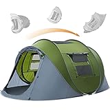 Pop-Up-Zelt, HIKERBRO 4 Personen Sofortzelt mit Dachfenster, wasserdichtes sofortiges Pop-Up-Zelt mit Regenfliege, 4 Männer automatisches Familienzelt für Wandern, Reisen
