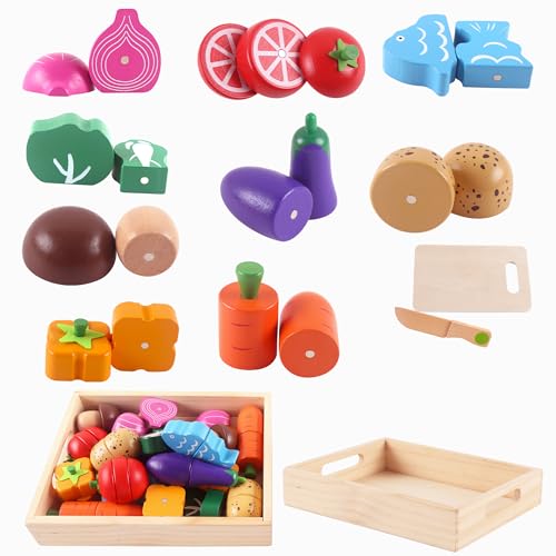 newlng Juguetes Niños 2 Años Montessori Cocina Juguete Madera Accesorios Infantil Comida Juguete Juegos Educativos Cumpleaños Día del Niño Niña ( Caja de Madera )