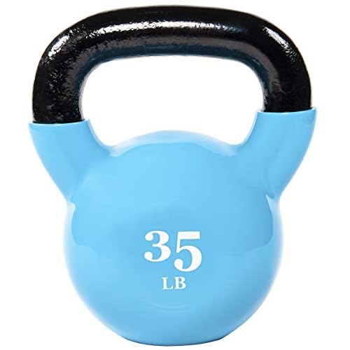 Signature Fitness All-Purpose Color Vinyl Coated Solid Cast Iron Kettlebell Weight