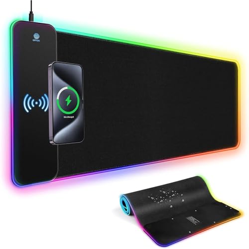 Tapis de bureau LED antidérapant avec chargeur sans fil 15W