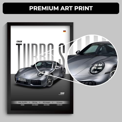 Image of Porche 911 Poster | Framed A4 Sized (31 x 23 cm) | 911 Turbo Car Porche Posters for Wall, Gift for Boys | Supercar Frames | Poster Sportscar Frame | Car Posters for Wall, Bedroom, Hostel, Study Desk (F 157)