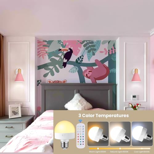 Image of Battery Operated Wall Sconces Lighting Set of 2, Adjustable Wireless Wall Lamp, Cordless Wall Lighting with Remote and Dimmable Rechargeable Bulbs for Bedroom Living Room (Pink)