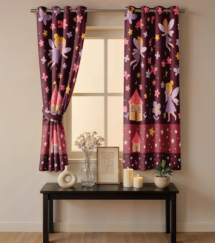 Image of Ultimate Trends Light Filtering Kids Curtain | Fairy, Dragon Castle, Safari & Jungle Animal Prints | for Kids Room Doors and Window | 8 FEET Pack of 1 |Mulberry Dream