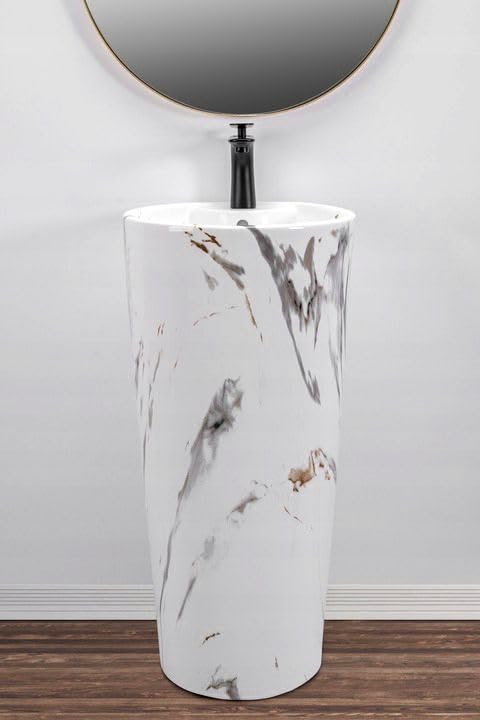 Lavabo de pie Rea Blanka Marble Blanco exento moderno para aseo 8