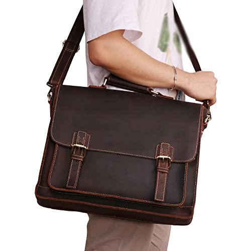 HBJWOV Men's Handbag Crazy Horse Leather Tote Shoulder Bag Leather Briefcase4