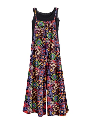Image of YESNO Women Casual Loose Long Bib Pants Wide Leg Jumpsuits Baggy Cotton Rompers Overalls with Pockets PZZTYP2
