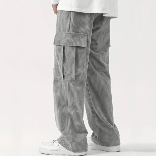 Corduroy Cargo Pants Men Baggy Drawstring Waist Straight Leg Pants Fall Open Bottom Lounge Trousers with Pockets2